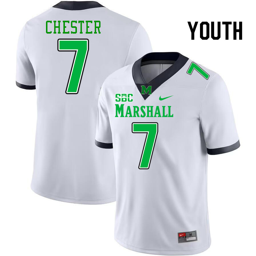 Youth #7 Carl Chester Marshall Thundering Herd SBC Conference College Football Jerseys Stitched-Whit